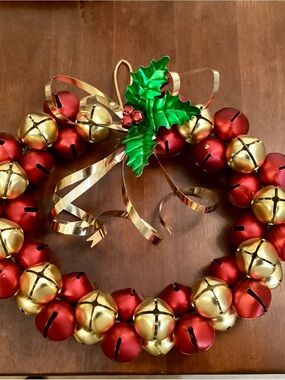 Festive Red & Gold Jingle Bell Holiday Wreath